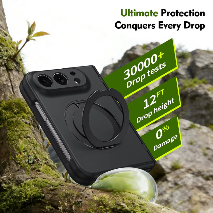 FRATO iPhone Fold Rotating Ring Stand Case for iPhone Duo | Full Hinge Protection &amp; Built-In Front Glass