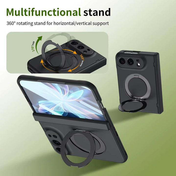 FRATO iPhone Fold Rotating Ring Stand Case for iPhone Duo | Full Hinge Protection &amp; Built-In Front Glass