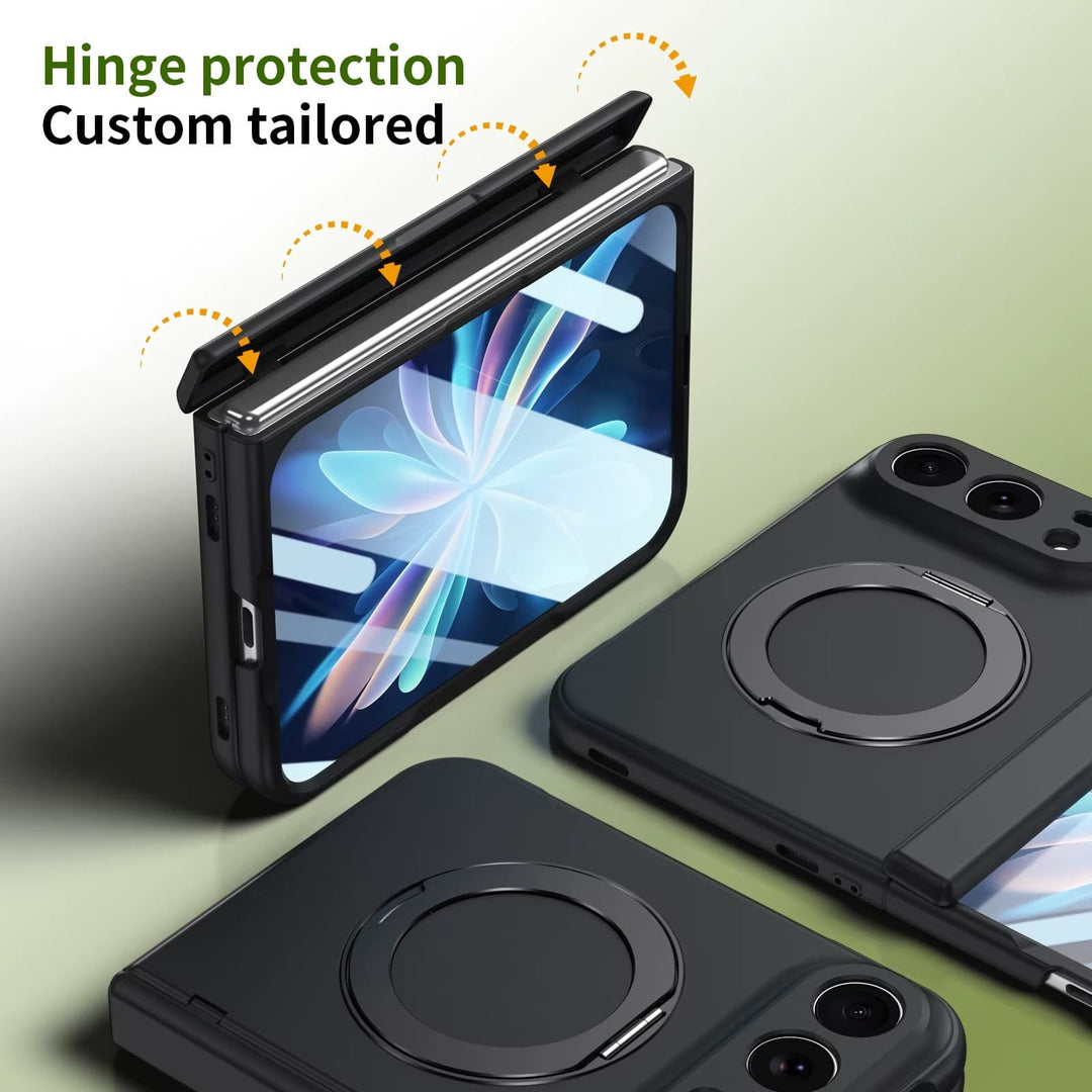 FRATO iPhone Fold Rotating Ring Stand Case for iPhone Duo | Full Hinge Protection &amp; Built-In Front Glass