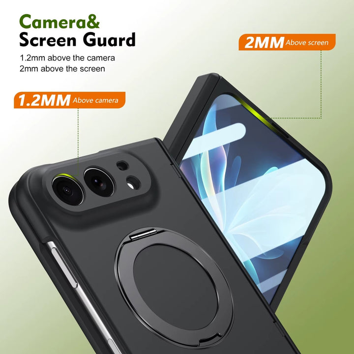 FRATO iPhone Fold Rotating Ring Stand Case for iPhone Duo | Full Hinge Protection &amp; Built-In Front Glass