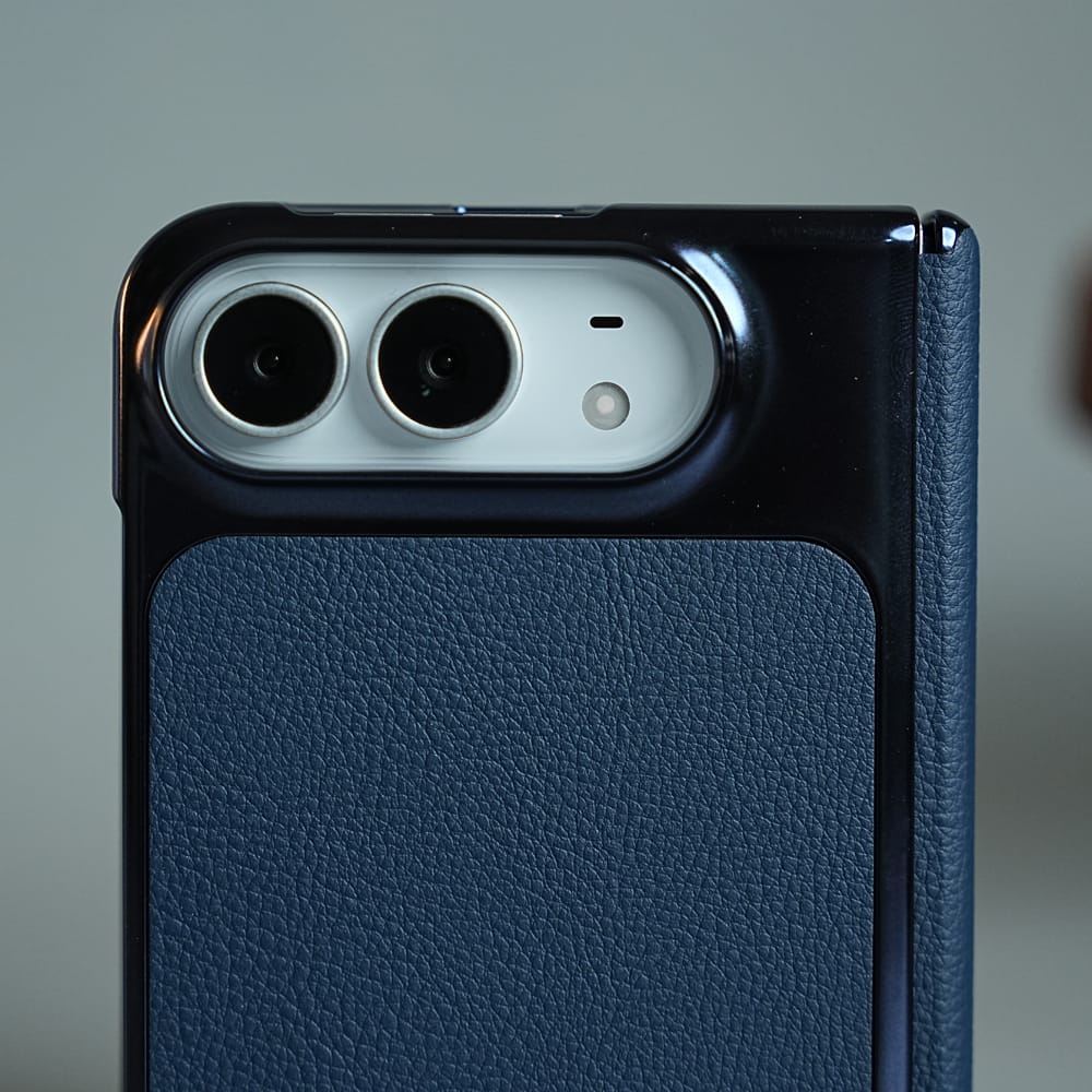 FRATO iPhone Fold Textured Leather Case for iPhone Duo with Front Glass, Matte Chrome Finish &amp; Hinge Protection