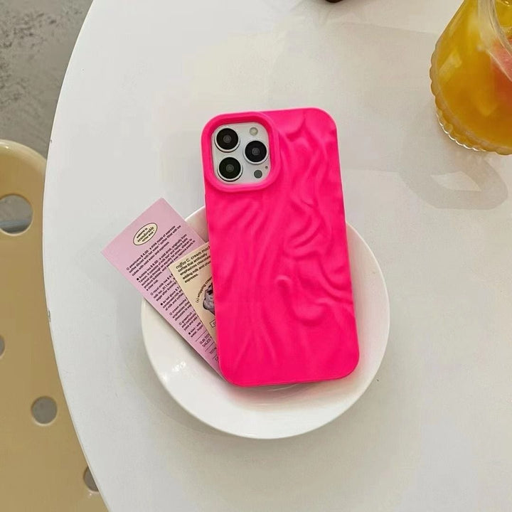FRATO iPhone Trending iPhone 14 Pro Max / Neon Pink iPhone Fluorescent Pleated Wavy Design Case Cover