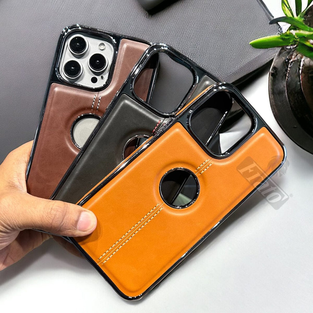 FRATO iPhone Trending iPhone 15 Series  Logo Cut Chrome Plated PU leather Luxry Case Cover