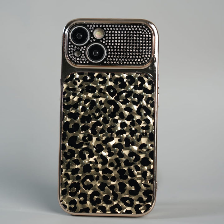 FRATO luxury Case 15 iPhone Series Luxury Leopard Crystal Case with Rhinestone Camera Frame &amp; Glossy Finish