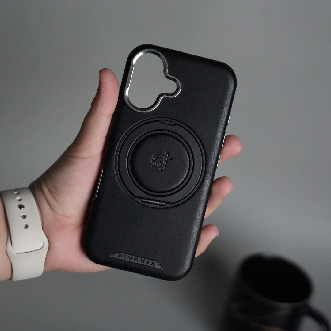 FRATO luxury Case 16 / Black iPhone 16 Series Luxury Leather Magnetic Ring Case | Metal Camera Frame and Kickstand Cover