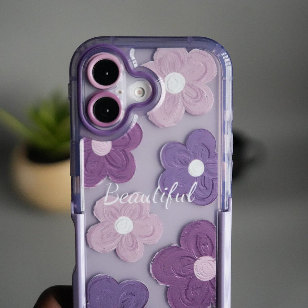 FRATO luxury Case 16 iPhone Series Beautiful Purple Glossy Floral With Kickstand Case Cover