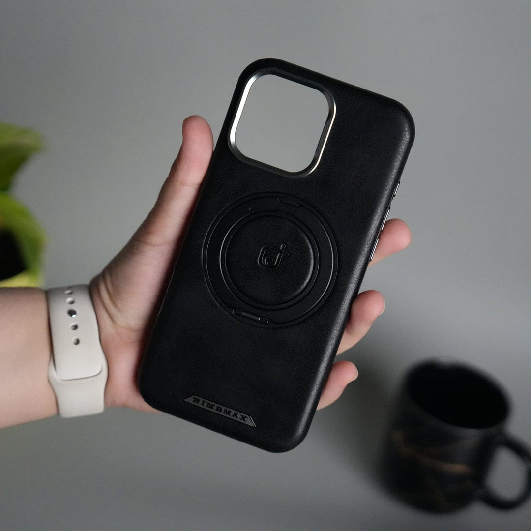 FRATO luxury Case 16 Plus / Black iPhone 16 Series Luxury Leather Magnetic Ring Case | Metal Camera Frame and Kickstand Cover