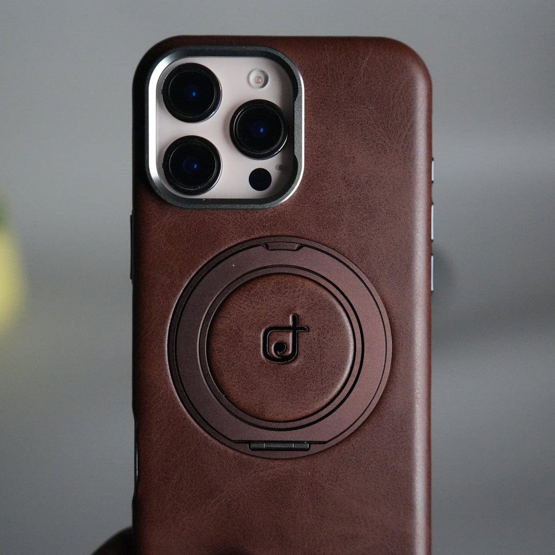 FRATO luxury Case 16 Pro / Brown iPhone 16 Series Luxury Leather Magnetic Ring Case | Metal Camera Frame and Kickstand Cover