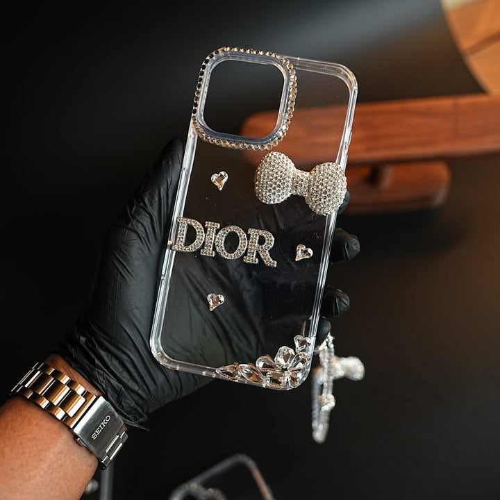 FRATO luxury Case 16 Pro Max Crystal Bow Clear Case for iPhone Series | Sparkling Rhinestone Design &amp; Beaded Charm Strap