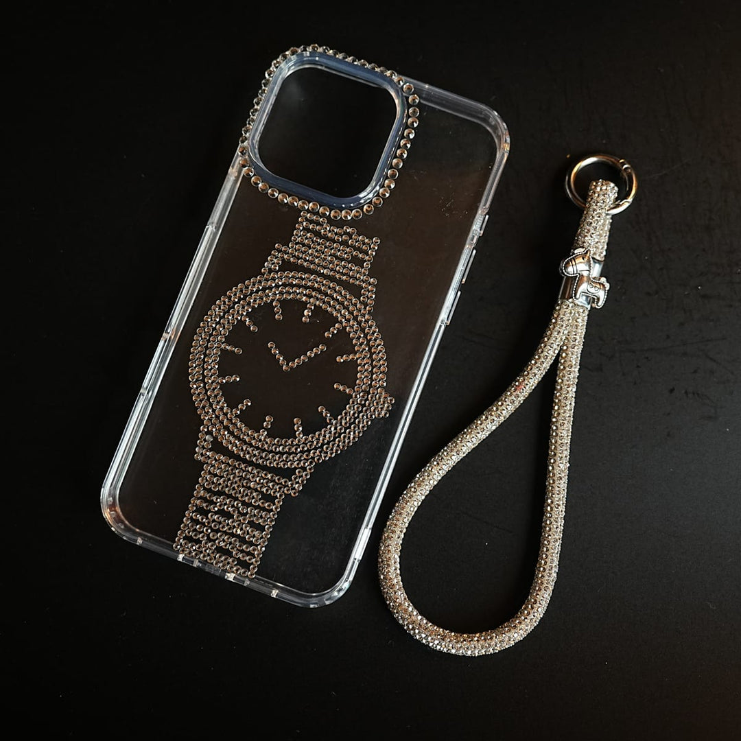 FRATO luxury Case 16 Pro Max Crystal Watch Design Clear Case for iPhone Series | Rhinestone Wrist Strap