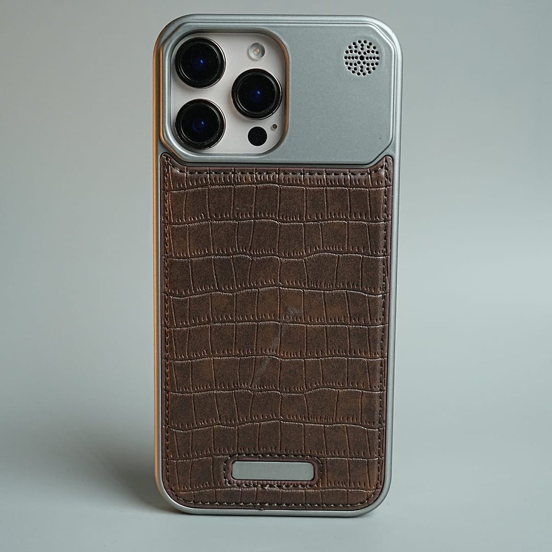 FRATO luxury Case 16 Pro Max / Dark Brown iPhone Series Premium Crocodile Texture Stitched MagSafe Case