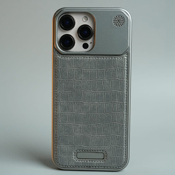 FRATO luxury Case 16 Pro Max / Gray iPhone Series Premium Crocodile Texture Stitched MagSafe Case