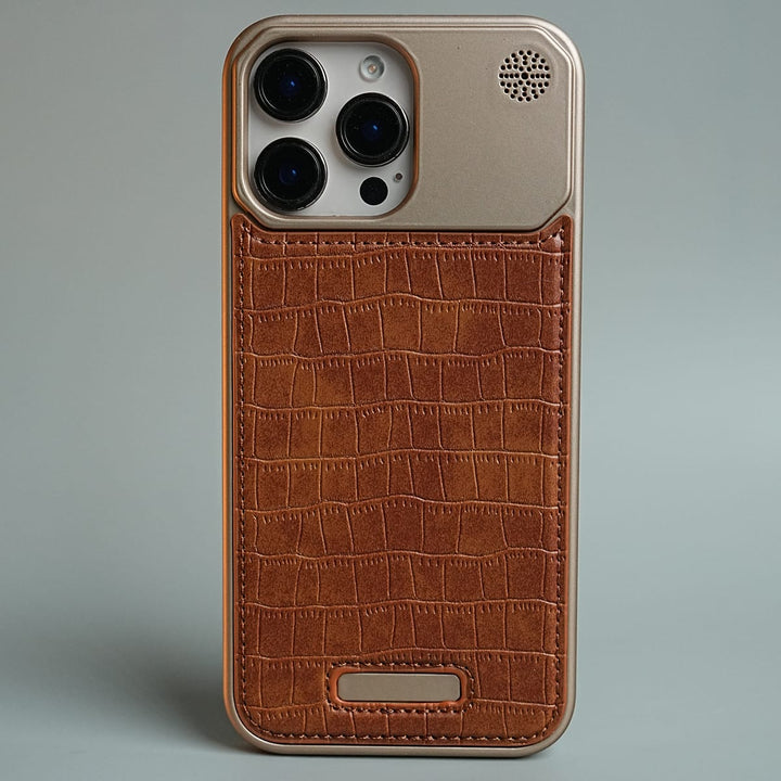 FRATO luxury Case 16 Pro Max / Light Brown iPhone Series Premium Crocodile Texture Stitched MagSafe Case
