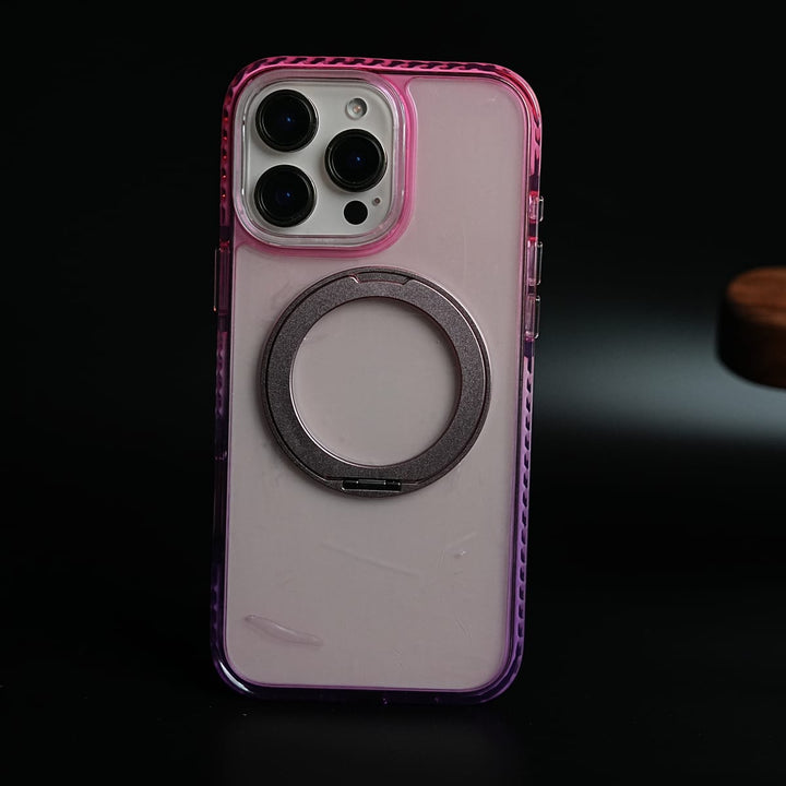 FRATO luxury Case 16 Pro Max / Pink Two-Tone Clear Case for iPhone Series | Rotating Ring Stand