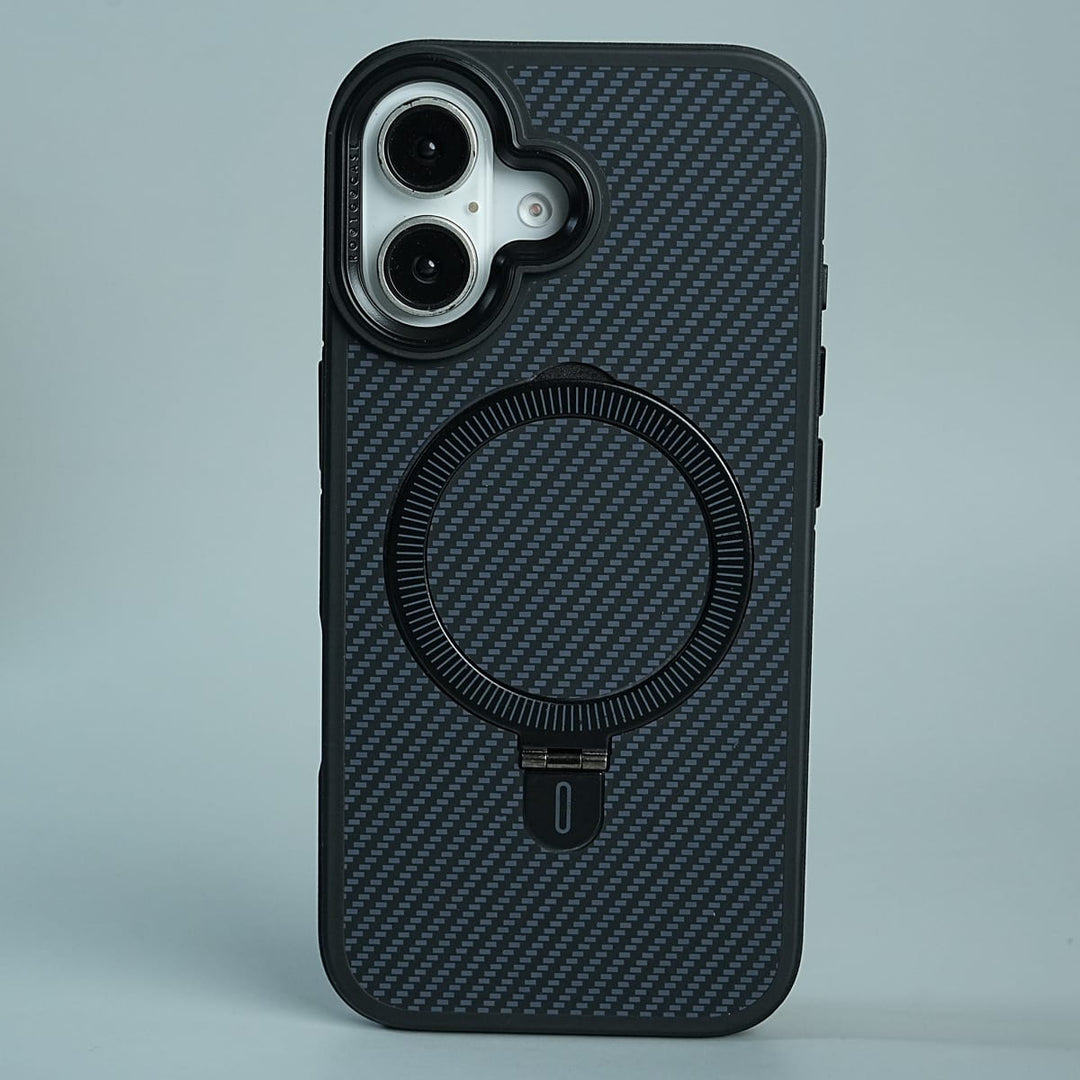 FRATO luxury Case 17 / Blue iPhone Series Premium Carbon-Texture Ring Stand Flip Case | Metal Kickstand | Slim &amp; Protective Cover
