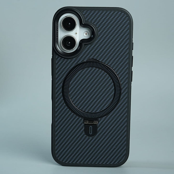 FRATO luxury Case 17 / Blue iPhone Series Premium Carbon-Texture Ring Stand Flip Case | Metal Kickstand | Slim &amp; Protective Cover