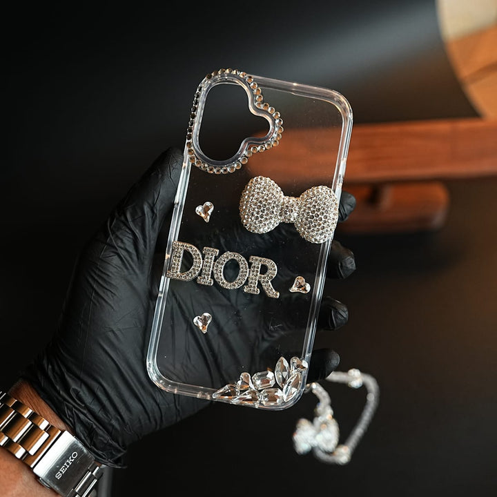 FRATO luxury Case 17 Crystal Bow Clear Case for iPhone Series | Sparkling Rhinestone Design &amp; Beaded Charm Strap