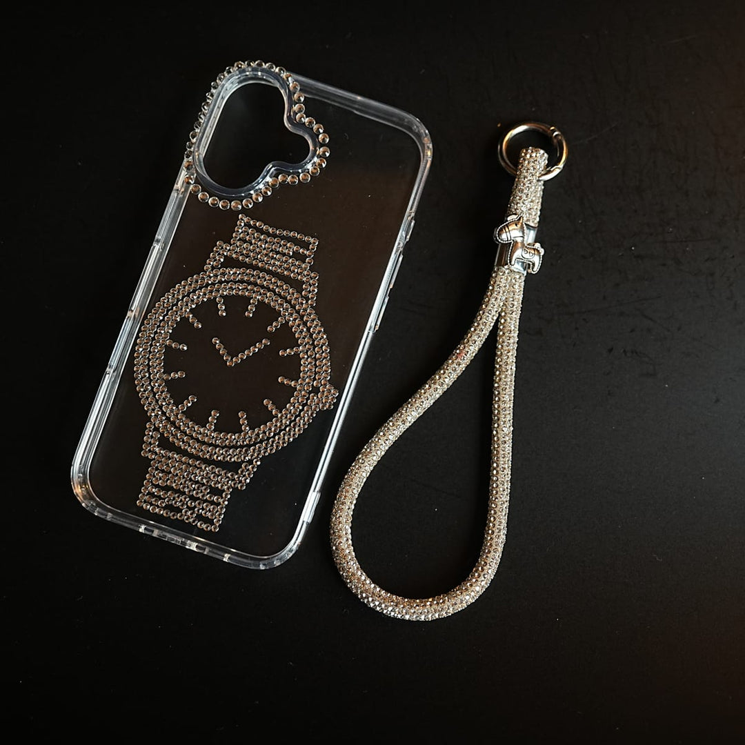 FRATO luxury Case 17 Crystal Watch Design Clear Case for iPhone Series | Rhinestone Wrist Strap