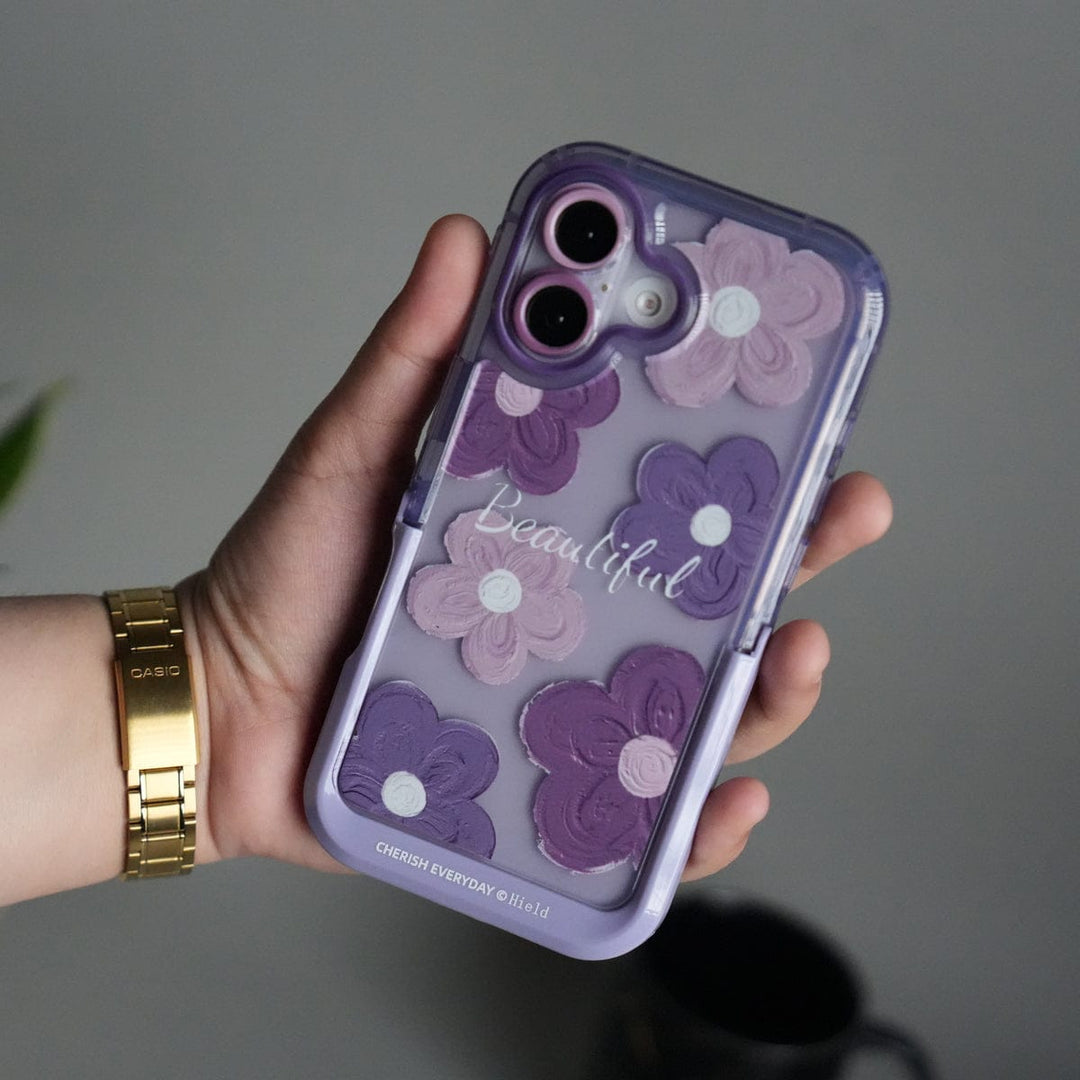 FRATO luxury Case 17 iPhone Series Beautiful Purple Glossy Floral With Kickstand Case Cover