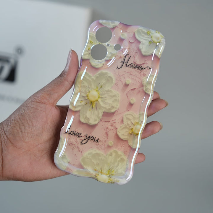 FRATO luxury Case 17 iPhone Series Cute Floral Wavy Glossy Case with Beaded Bow Charm