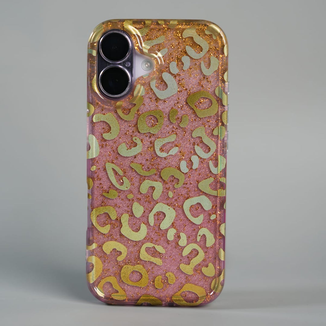 FRATO luxury Case 17 iPhone Series Luxury Gold Leopard Print Glitter Case with Glossy Finish