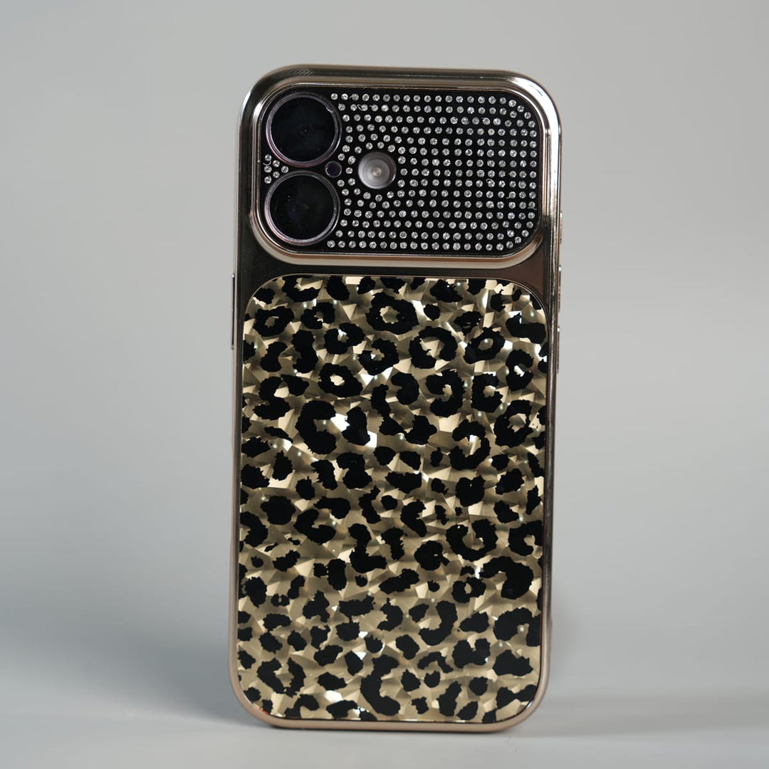 FRATO luxury Case 17 iPhone Series Luxury Leopard Crystal Case with Rhinestone Camera Frame &amp; Glossy Finish