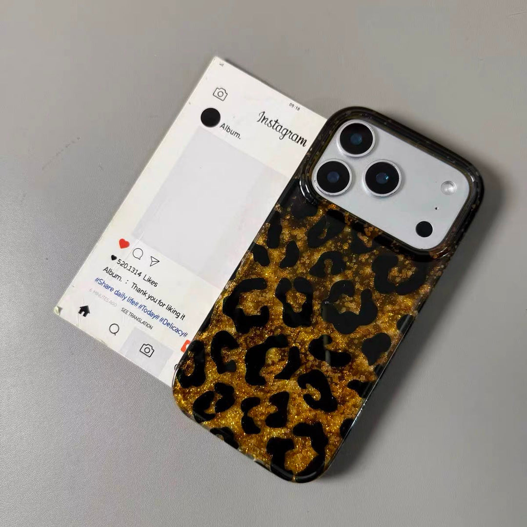 FRATO luxury Case 17 Pro Max / Black Glitter Leopard Print Case for iPhone | Sparkle TPU Protective Cover