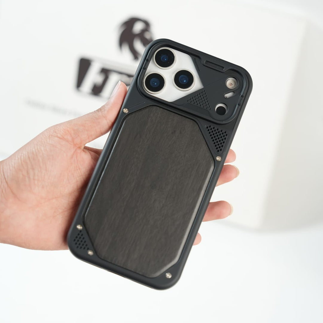 FRATO luxury Case 17 Pro Max / Black iPhone Series Premium Wood Texture PVC MagSafe Protective Case