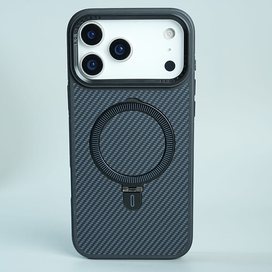 FRATO luxury Case 17 Pro Max / Blue iPhone Series Premium Carbon-Texture Ring Stand Flip Case | Metal Kickstand | Slim &amp; Protective Cover