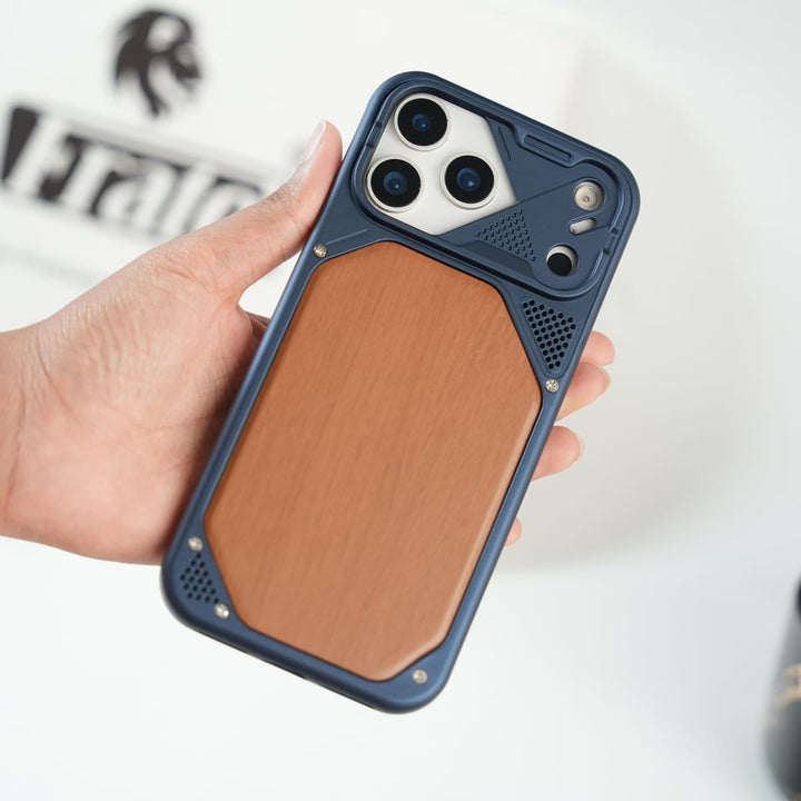 FRATO luxury Case 17 Pro Max / Blue iPhone Series Premium Wood Texture PVC MagSafe Protective Case