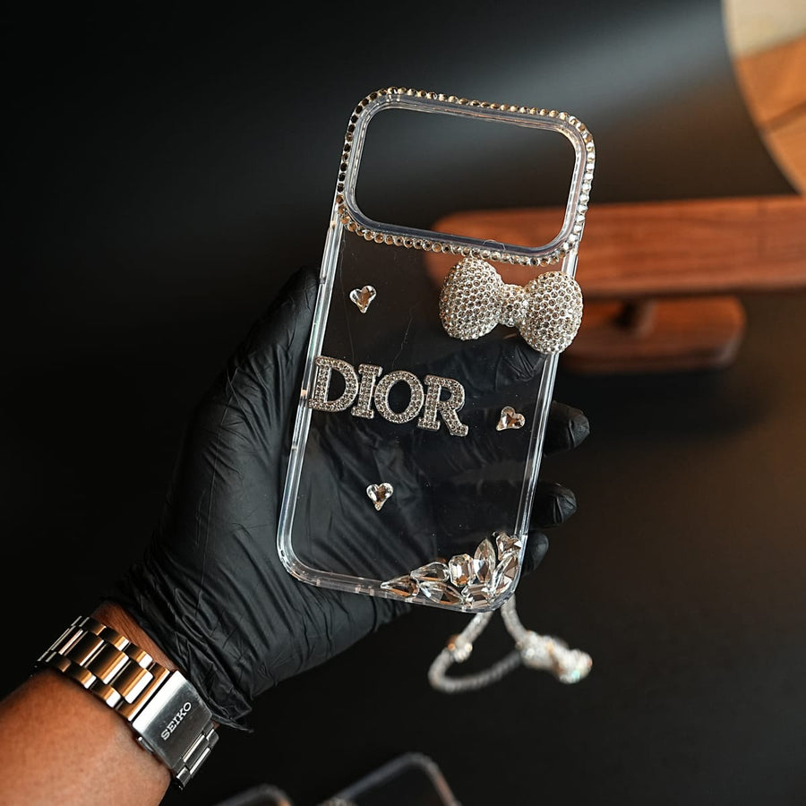 FRATO luxury Case 17 Pro Max Crystal Bow Clear Case for iPhone Series | Sparkling Rhinestone Design & Beaded Charm Strap