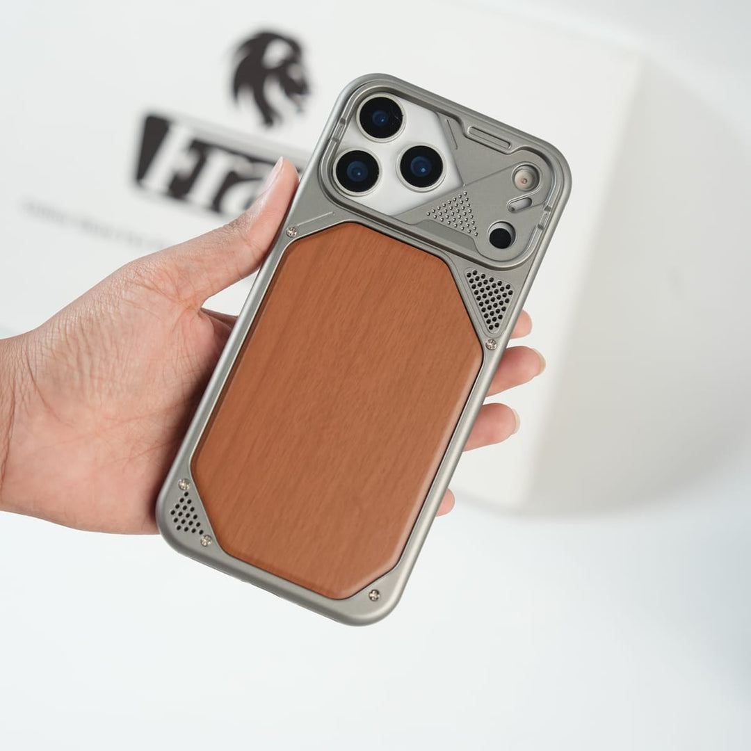 FRATO luxury Case 17 Pro Max / Gray iPhone Series Premium Wood Texture PVC MagSafe Protective Case