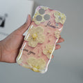 iPhone Series Cute Floral Wavy Glossy Case with Beaded Bow Charm