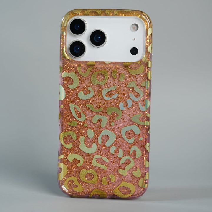 FRATO luxury Case 17 Pro Max iPhone Series Luxury Gold Leopard Print Glitter Case with Glossy Finish