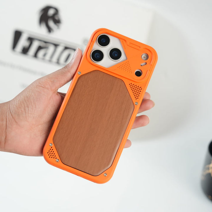 FRATO luxury Case 17 Pro Max / Orange iPhone Series Premium Wood Texture PVC MagSafe Protective Case