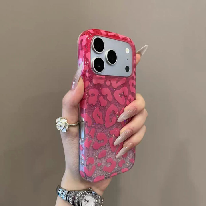 FRATO luxury Case 17 Pro Max / Pink Glitter Leopard Print Case for iPhone | Sparkle TPU Protective Cover