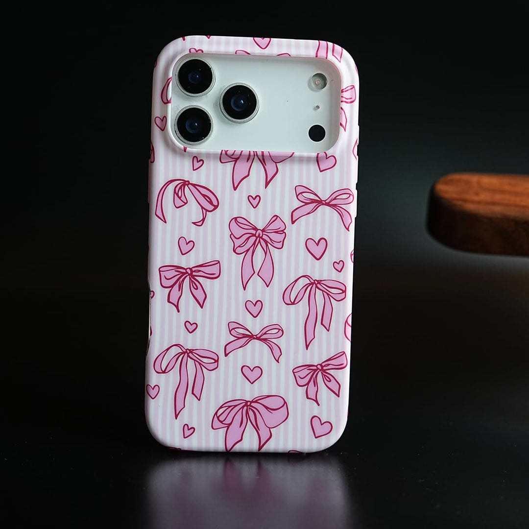 FRATO luxury Case 17 Pro Max Pink Ribbon Case for iPhone Series | Heart Designer Cover