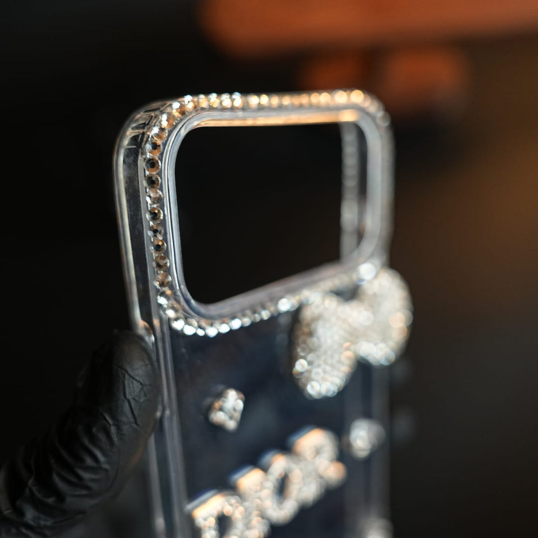 FRATO luxury Case Crystal Bow Clear Case for iPhone Series | Sparkling Rhinestone Design &amp; Beaded Charm Strap