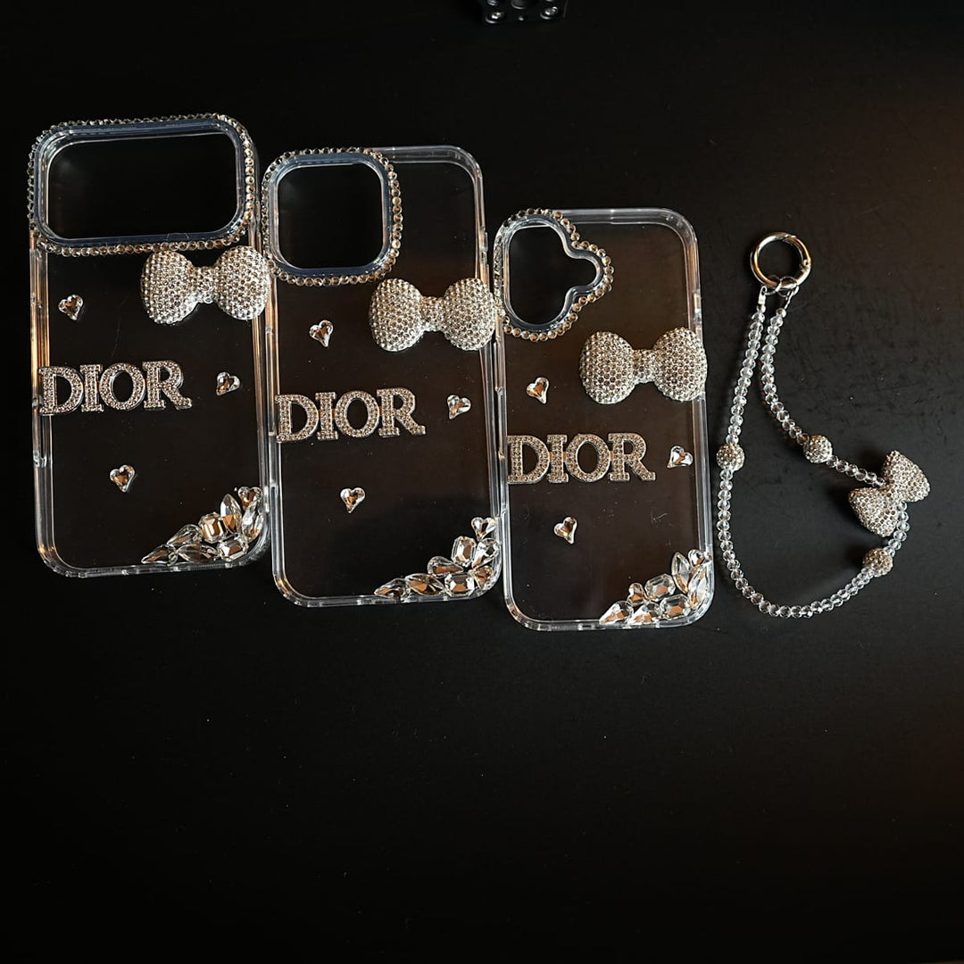 FRATO luxury Case Crystal Bow Clear Case for iPhone Series | Sparkling Rhinestone Design &amp; Beaded Charm Strap