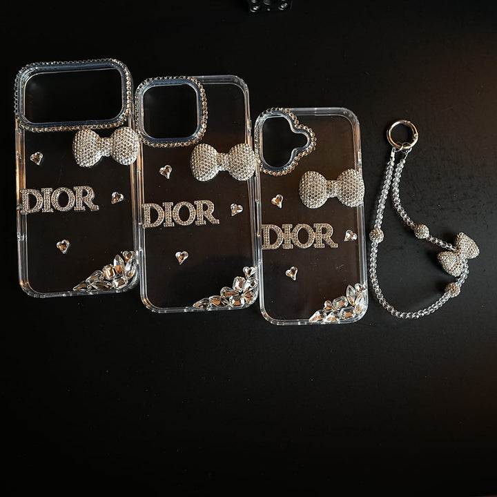 FRATO luxury Case Crystal Bow Clear Case for iPhone Series | Sparkling Rhinestone Design &amp; Beaded Charm Strap