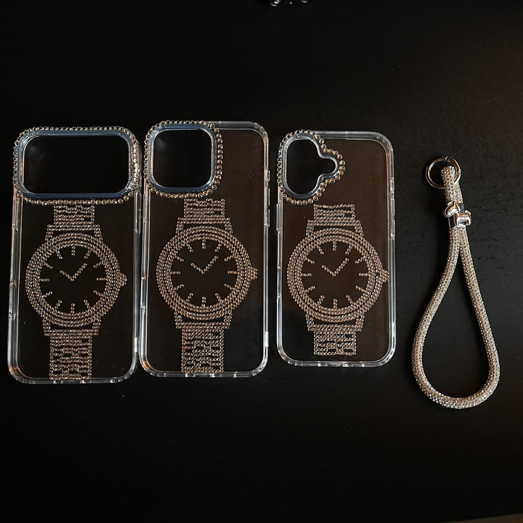 FRATO luxury Case Crystal Watch Design Clear Case for iPhone Series | Rhinestone Wrist Strap