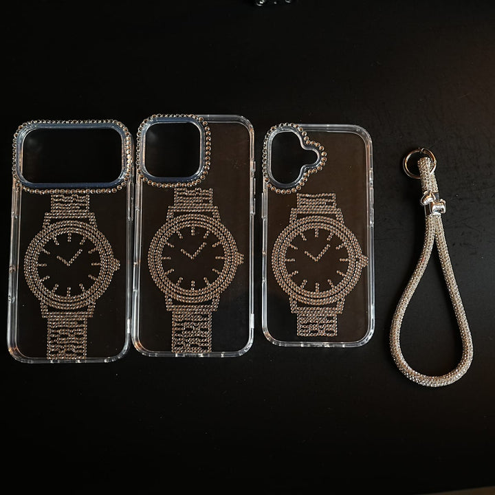 FRATO luxury Case Crystal Watch Design Clear Case for iPhone Series | Rhinestone Wrist Strap