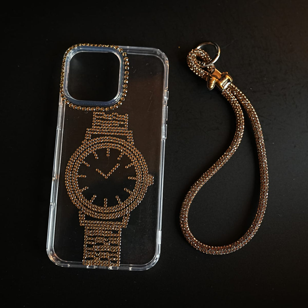 FRATO luxury Case Crystal Watch Design Clear Case for iPhone Series | Rhinestone Wrist Strap