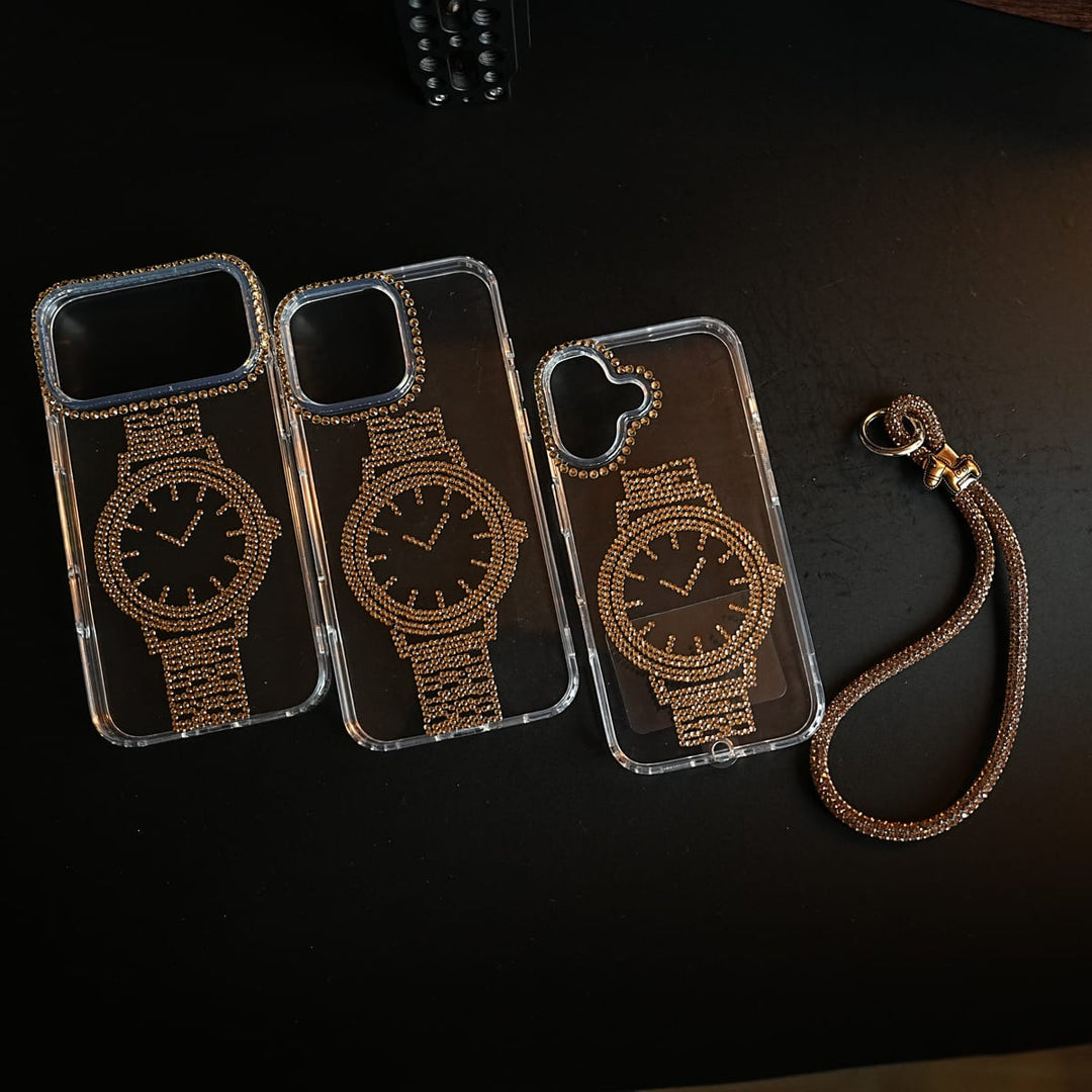 FRATO luxury Case Crystal Watch Design Clear Case for iPhone Series | Rhinestone Wrist Strap