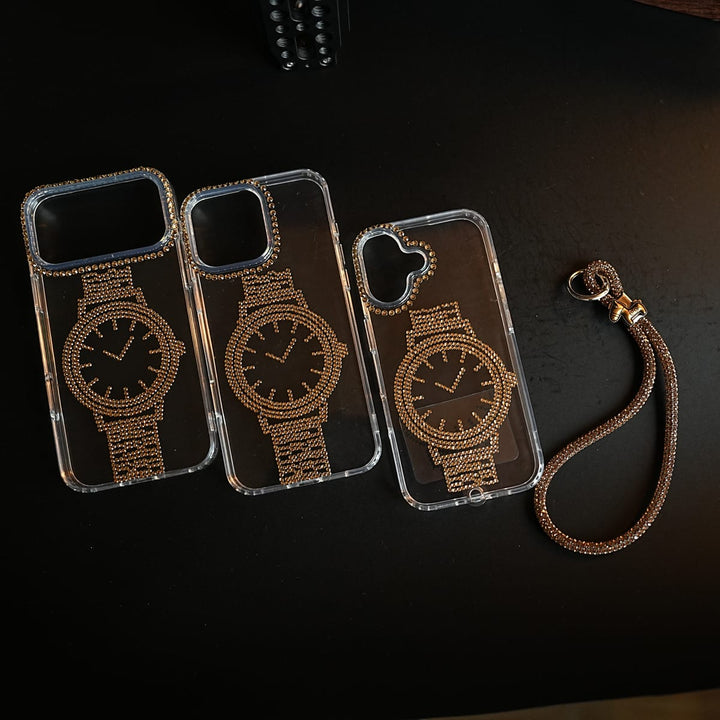 FRATO luxury Case Crystal Watch Design Clear Case for iPhone Series | Rhinestone Wrist Strap