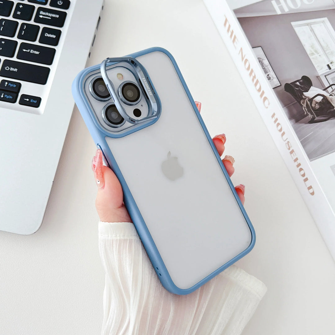 FRATO luxury Case iPhone 14 iPhone Hollow Flipping Lens Bracket Case Cover ( Sierra Blue )