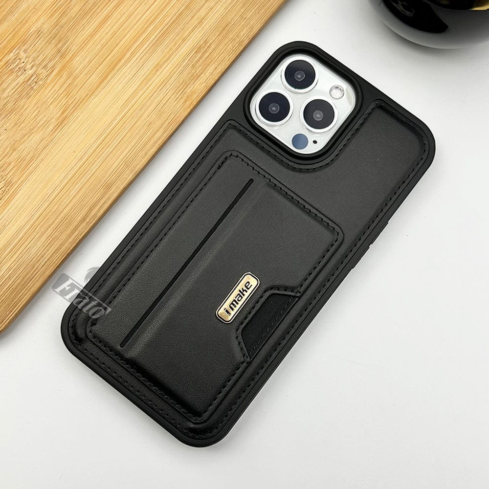 FRATO luxury Case iPhone 14 Pro Max / Black iPhone Luxury Leather Case Cover With Card Holder Slot