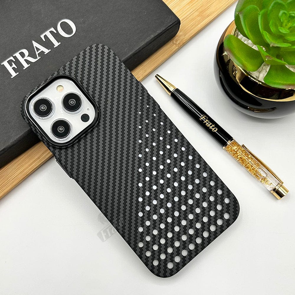 FRATO luxury Case iPhone 14 Pro Max / Black iPhone Premium Carbon Fiber Texture Ballistic Case Cover