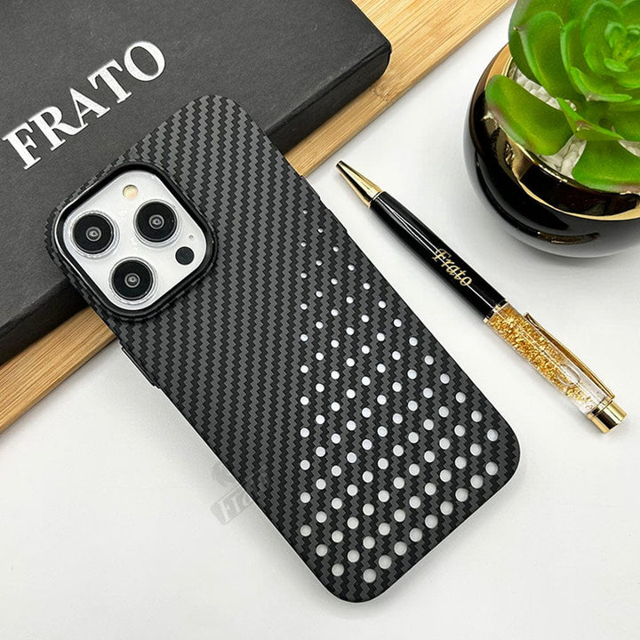 FRATO luxury Case iPhone 14 Pro Max / Black iPhone Premium Carbon Fiber Texture Ballistic Case Cover