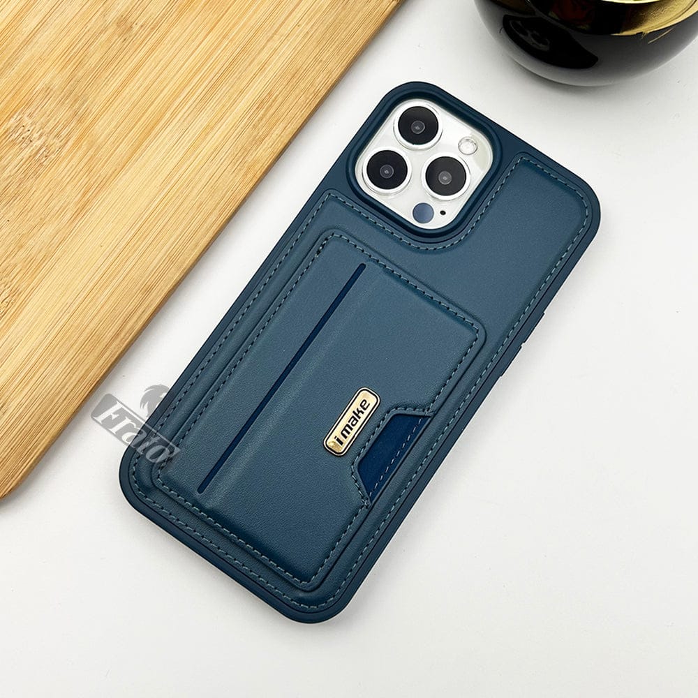 FRATO luxury Case iPhone 14 Pro Max / Blue iPhone Luxury Leather Case Cover With Card Holder Slot